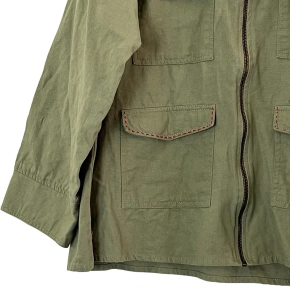 Floriana | Green cotton zip front jacket embroidered details women’s siz… - Picture 5 of 11